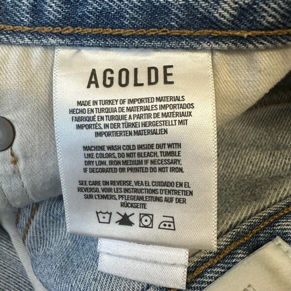 AGOLDE Stella Jean Shorts Blue Denim High Rise Frayed Distressed - Picture 10 of 12